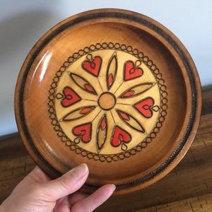 Vintage Carved Wood Plate Floral Heart Design